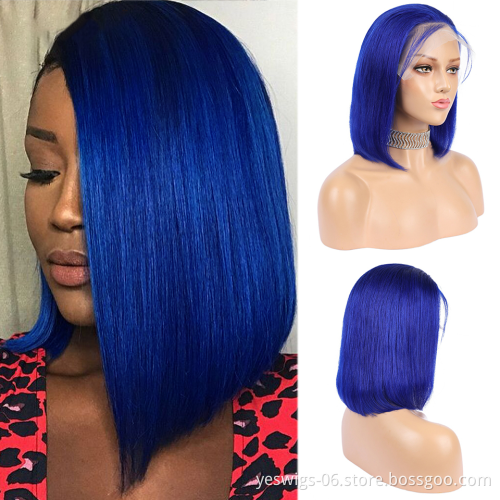 Yeswigs  Brazilian Human Virgin Hair Short Bob Hd Lace Front Wigs Pink Red Grey 613 99J Wig Cheap T-Part Wigs For Black Women